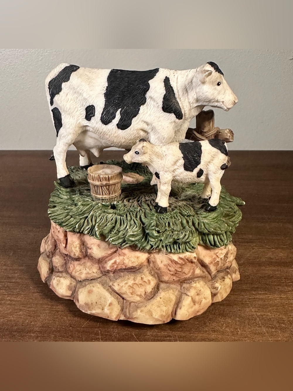 Westland Cow and Calf Music Box Plays Take My Home Country Road Farmer Dairy